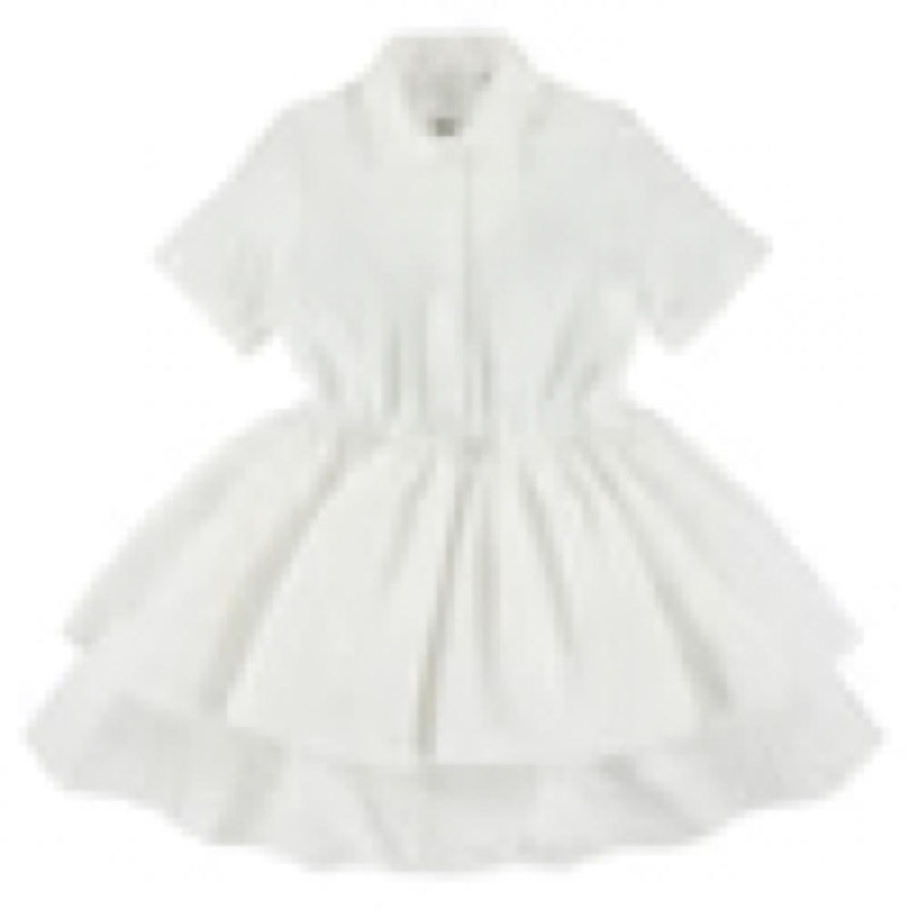 Caroline Bosmans White Ruffled Tiered Dress with Mandarin Collar